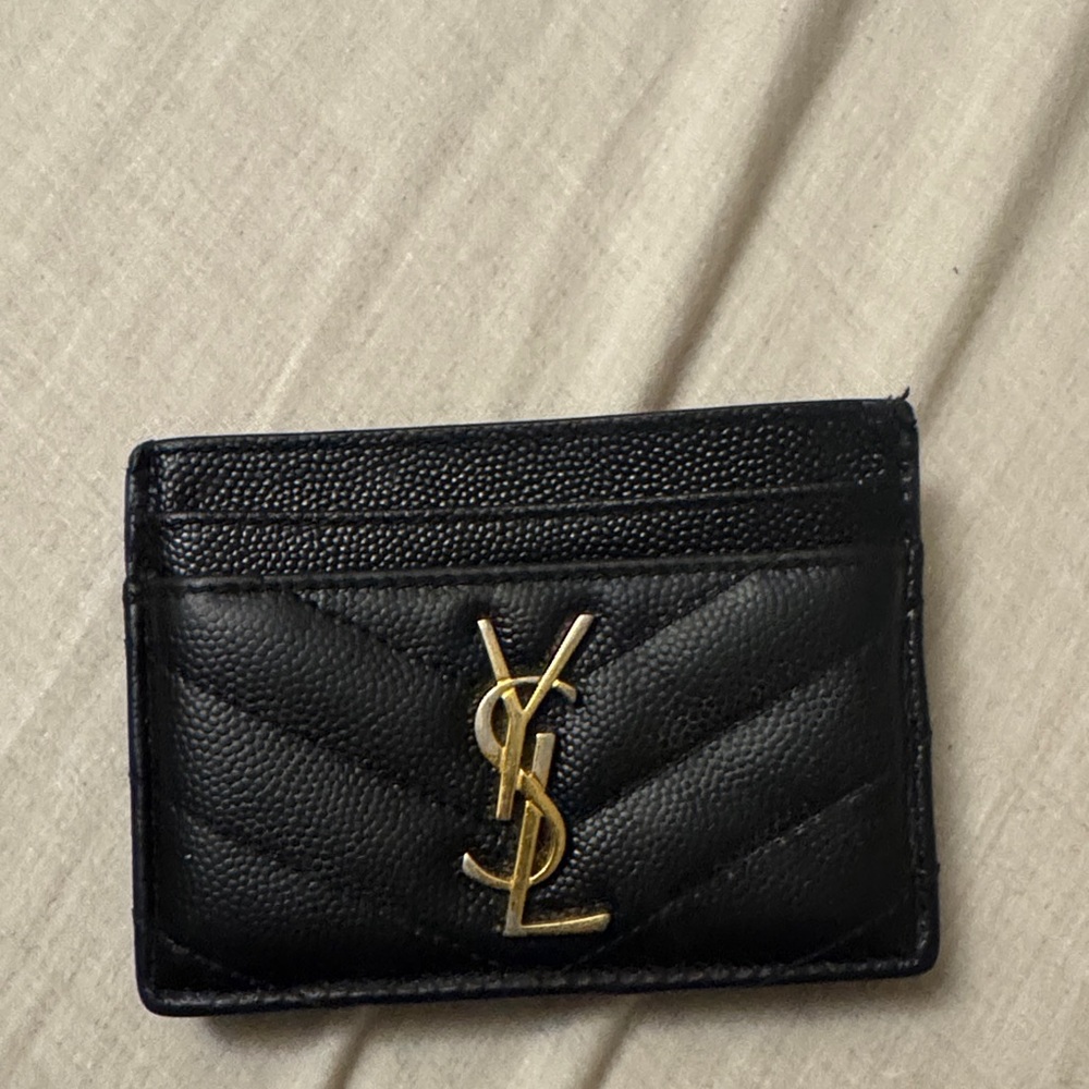 Saint Laurent Black Leather Card Holder with Gold Logo